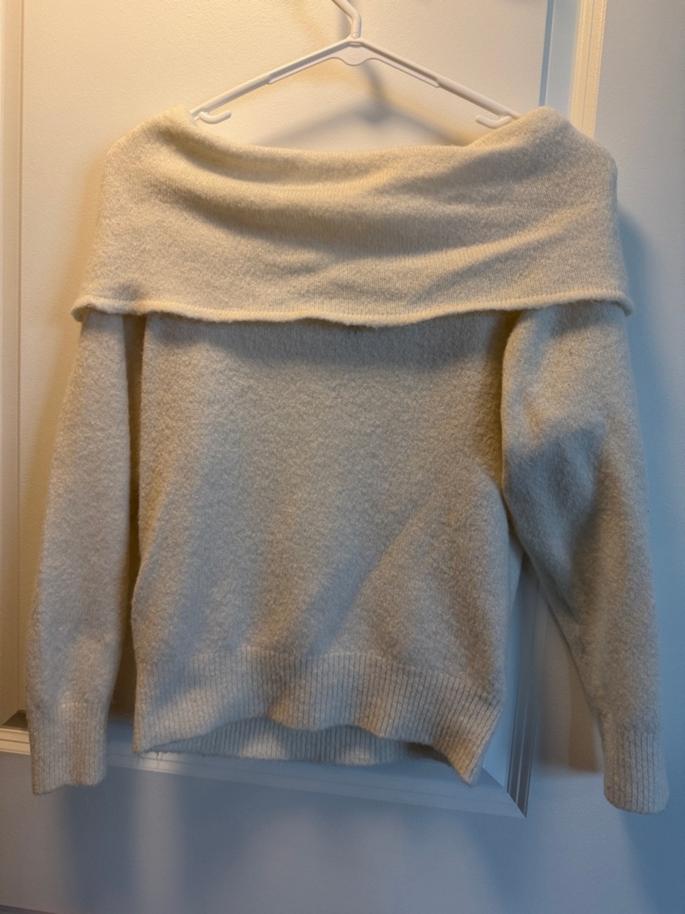 H&M Cream Off-the-Shoulder Foldover Knit Sweater